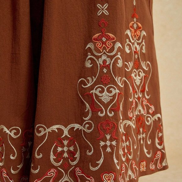 Coffee Brown Women's Patchwork Embroidered Wide Leg Pants - Picture 9 of 10